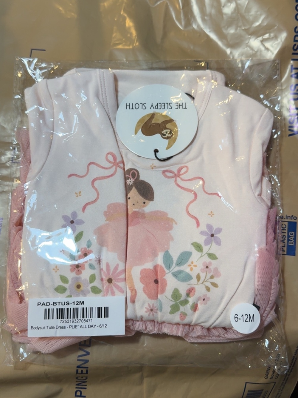 Pink Floral Tulle Baby Bodysuit Dress - 6-12M